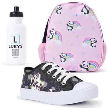 Imagem de Kit Tênis Feminino Infantil Panda Cano Baixo + Mochila Garrafinha - LU