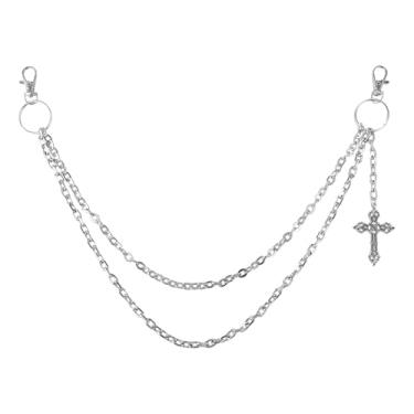 Imagem de Corrente de calça punk – Corrente com pingente de cruz em camadas múltiplas para homens e mulheres, acessórios góticos de bolso hip hop, Medium, Liga metálica, Sem Pedra Preciosa