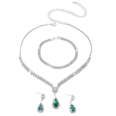 Imagem de Yecomsy Elegante conjunto de joias de cristal, colar de strass, brincos, pulseiras, noivas, vestidos de formatura, bijuterias, Zircônia cúbica, Sem Pedra Preciosa