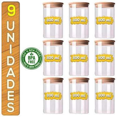 Imagem de Jogo De Potes De Vidro Frasco Hermético Tampa De Bambu Natural Condime