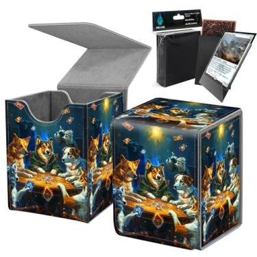 Imagem de Deck Box MTG com protetores de cartão, comporta 80 cartas de jogos de manga, caixa de baralho com fecho magnético forte, mantém os cartões seguros, cartas de baralho de cães-1