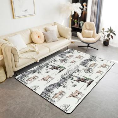 Imagem de Tapete caubói ocidental 150 cm x 200 cm x 1 cm, estilo vintage do sudoeste, para decoração de cama, sala de estar, quintal, sofá, deserto, cacto, vaca, cavalo, animais, decoração para meninos e