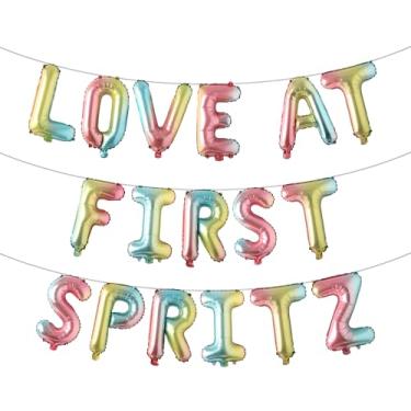 Imagem de Faixa balão Love at First Spritz - Decorações de chá de panela Aperol Spritz para ela, decorações de festa de casamento de despedida de solteira (LOVE AT FIRST SPRITZ Rainbow)