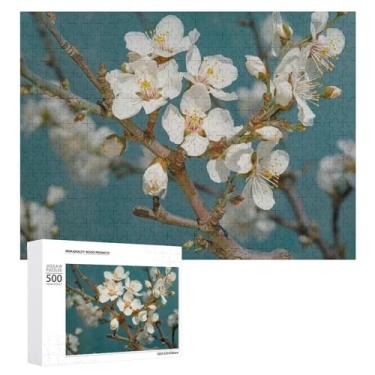 Imagem de Quebra-cabeça 500 peças personalizado de flor de amendoeira para adultos quebra-cabeça de imagem de madeira quebra-cabeça desafiador com saco de armazenamento quebra-cabeça de reunião familiar para