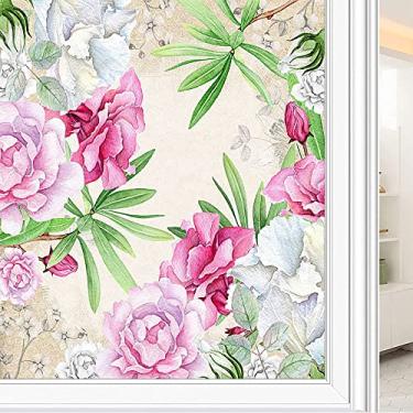 Imagem de Película de janela de privacidade de flores, textura de estilo floral, filme de vidro para sala de estar e escritório em casa, L90 x C 190 cm