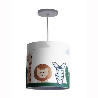 Imagem de Lustre Infantil Pendente Safari Cúpula Tecido 25x25 cm (Branco)