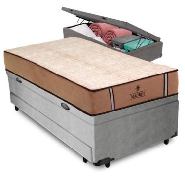 Imagem de Bicama Baú + Colchão Madrid Molas V-tech Solteirão, Cinza
