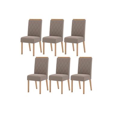 Imagem de Cadeira Sala de Jantar Nina Kit 6 Un Nature/Suede Light Marrom Amêndoa - Henn