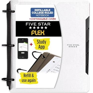 Imagem de Five Star Caderno flexível recarregável + aplicativo de estudo, papel pautado universitário e fichário TechLock de 2,5 cm com capa, bolsos, abas e divisórias personalizáveis, capacidade para 200