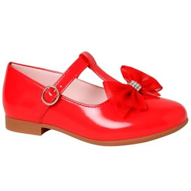 Imagem de My ToT Sapatilha Mary Jane Infantil, Dourada com Laço, Verniz Sintético, Festa, Tira em T (Vermelha, BR, Adulto, Numérico, 37)