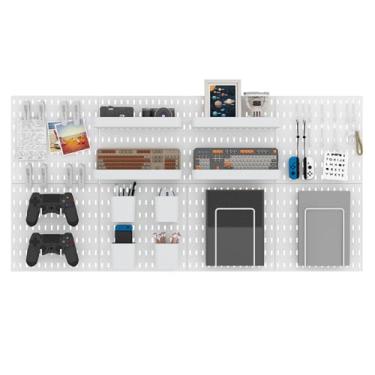 Imagem de MULSAME Kit combinado de Pegboard, conjunto de armazenamento montado na parede com 8 quadros de pegboards e 28 acessórios para pendurar, organizador de quadros brancos para exibição de paredes