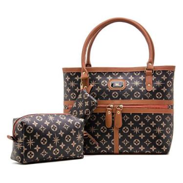 Imagem de Kit Bolsa Estampada Marrom e Preto Porta Moedas E Nécessarie - Alice M