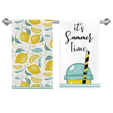 Imagem de Conjunto de 2 toalhas de prato de cozinha para o verão, toalhas de mão sazonais de 45 x 66 cm, panos de prato de secagem de férias de verão para cozinha, banheiro, decoração de casa