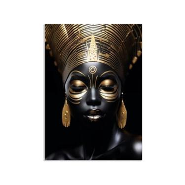Imagem de SDYJ6GSW Impressões de parede douradas e pretas em tela, pinturas de parede de mulheres negras africanas, pôster de meninas para sala de estar, decoração de casa, pôster de 85 x 60 cm (33 x 24 pol.)