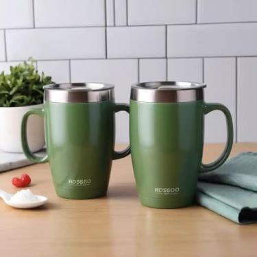 Imagem de Caneca Térmica Parede Dupla em Aço Inox Verde 450ml com Tampa Rosqueável - Estilo Liso