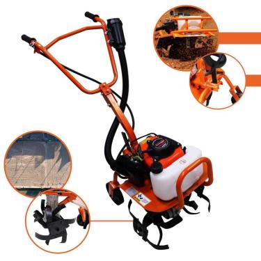 Imagem de Tratorito Tipo Tobatinha Vulcan VMC360S À Gasolina Motor 4 Tempos 53cc 3,6HP Completo Com 16 Facas Cultivadoras e Rodas Para Transporte