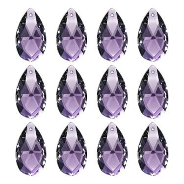 Imagem de PATIKIL Pingentes de cristal K9, contas de gota, pacote com 12 peças de prismas de lustre de 28 mm, contas penduradas, lâmpada DIY para decoração de artesanato, roxo escuro