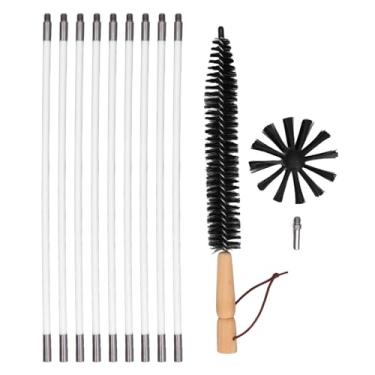 Imagem de Kit de varredura de chaminé Ferramentas de limpeza de chaminés duráveis multifuncionais com hastes flexíveis de 9 nylon e pincel de alça de madeira para manutenção de lareira