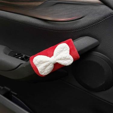 Imagem de MINGZAIQIPEI 2 peças capa de alça de garra de carro de gravata borboleta fofa, luvas macias de pelúcia para carro capa de puxador de porta interna, protetor de alça acessórios interiores automotivos