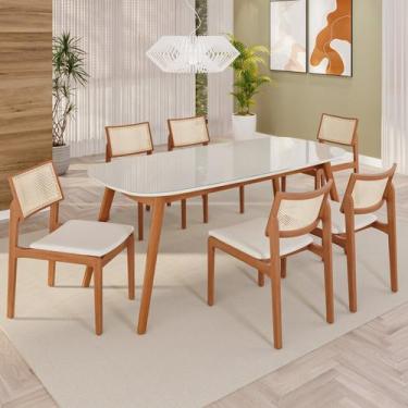 Imagem de Sala de Jantar Mesa 180x80cm Tampo em Mdf com Vidro 6 Cadeiras em Linh