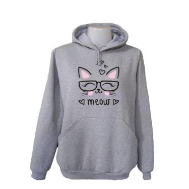 Imagem de Blusa Moletom Plus Size Feminina casaco gat Meow xg Ao Xg8, Cinza mesc