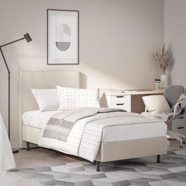 Imagem de Kit Cama One C Cabeceira Em Veludo Madeira E Mdf Resistente bege