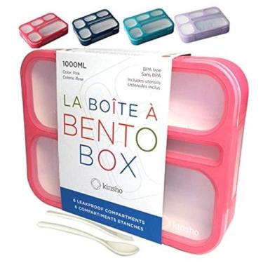 Imagem de Bento-Box Lancheira para crianças, meninas, crianças, mulheres, 6 compartimentos, kit de recipientes para porções escolares, caixas de refeição ou lanche para escola, viagem de creche, sem BPA, rosa