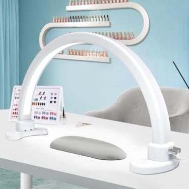 Imagem de JIUYONG Luz de meia lua super brilhante para mesa de unhas, luminária de unhas atualizada para mesa com escurecimento contínuo, lâmpada de mesa de meia lua 3 temperaturas de cor