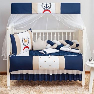 Imagem de Kit Protetor Berço Urso Marinheiro 11 Peças Com Saia Berço