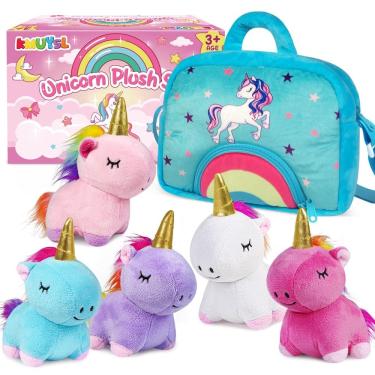 Imagem de Brinquedos de pelúcia KMUYSL Unicorn para meninas de 3 a 8 anos com bolsa arco-íris