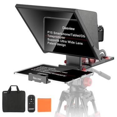 Imagem de Desview Teleprompter P15, teleprompter elevável de liga de alumínio de 15 polegadas, vidro de alta tela, compatível com iPad Tablet telefone câmera DSLR, sem montagem, estojo de transporte incluído