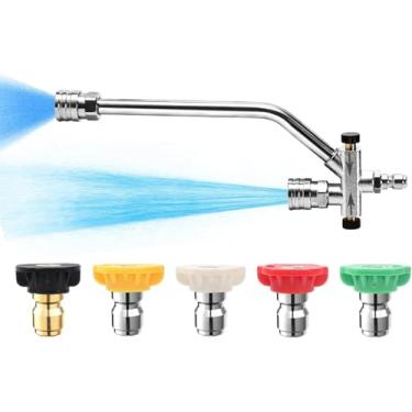 Imagem de Acessório de conector duplo de canhão de espuma, acessório de ponta dupla de lavadora de pressão para lançador de espuma com 5 bocais pulverizadores de lavadora de pressão, 1/10.2 cm rápido