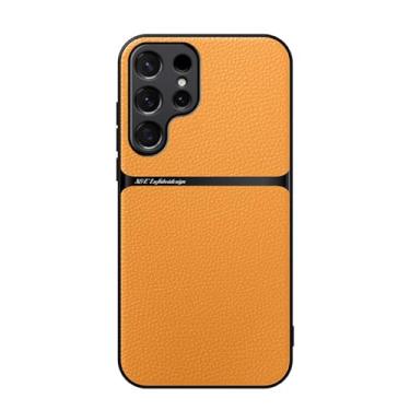 Imagem de HJZSZX Para Samsung M34 5G Suporte magnético para carro Capa de couro à prova de choque para telefone (para Samsung M34 5G/amarelo)