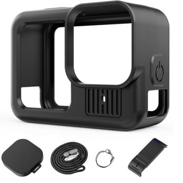 Imagem de Capa protetora de silicone para GoPro Hero 2024, kit de acessórios com tampas de lente, capa lateral da bateria e cordão para proteção da câmera