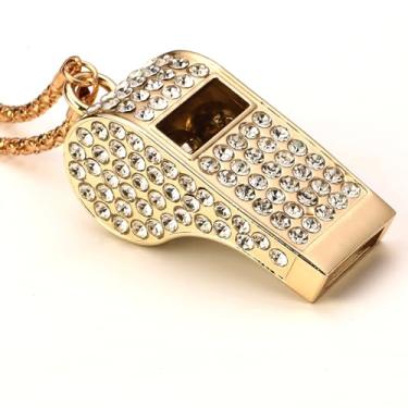Imagem de Apito, apito brilhante, apito de strass de cristal de metal com chaveiro para treinador/árbitro/treinamento/salva-vidas/professores (ouro)