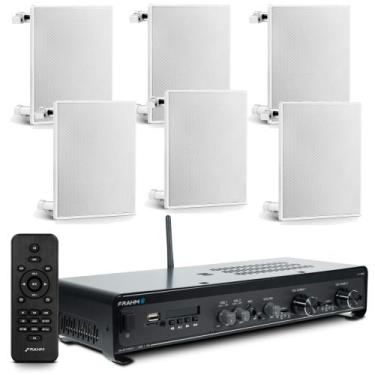 Imagem de Kit Som Ambiente Slim 2700 Teto Gesso Embutir Frahm com 6 Arandelas Br