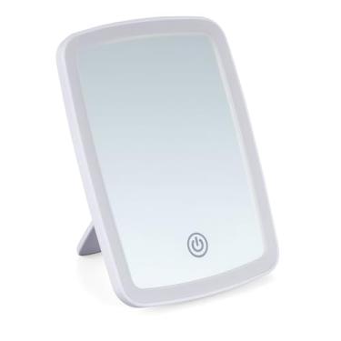 Imagem de Espelho de Mesa com Luzes LED em 3 Cores para Maquiagem Cosméticos Portátil com Suporte de Apoio Iluminação Tipo Camarim, Touch, Zoom, Portátil para Penteadeira