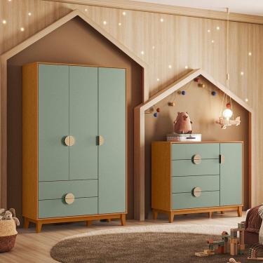 Imagem de Conjunto Quarto Infantil Kid em MDF Mimo Cinamomo / Sálvia