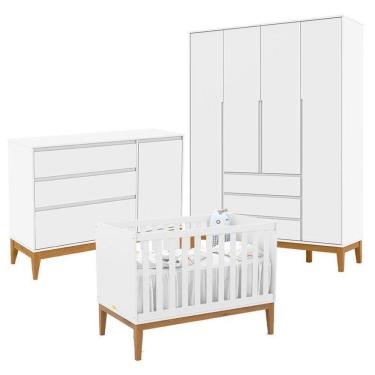 Imagem de Quarto De Bebê Nature Clean 4 Portas Com Berço Unique Branco Soft Eco Wood – Matic