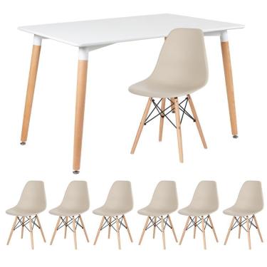 Imagem de Mesa De Jantar Retangular Eames 80 X 120 Cm Branco + 6 Cadeiras Eiffel Dsw Nude