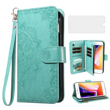 Imagem de Capa de celular para iPhone 7/8 carteira com protetor de tela e flor flip porta-cartão de crédito suporte para iPhone7 iPhone8 7s 8s i SE2020 SE2022 2/2nd/3/3ª geração SE2 SE3 7SE 8SE verde