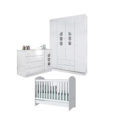 Imagem de Jogo de Quarto Infantil Ana Lívia Roupeiro e Cômoda MDF + Berço Mini C