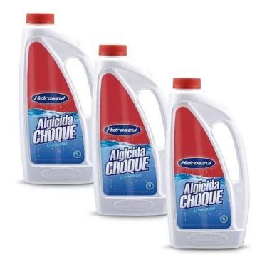 Imagem de Kit 3 Algicida Choque Hidroazul 1 Lt Elimina Algas Piscina