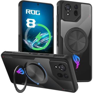 Imagem de HikerClub Magnético Capa para ROG Phone 8/8 Pro(2024), suporte com anel giratório 360 [efeito sonoro de alívio de estresse], capa à prova de choque antiderrapante cristalina e sem amarelamento,preta