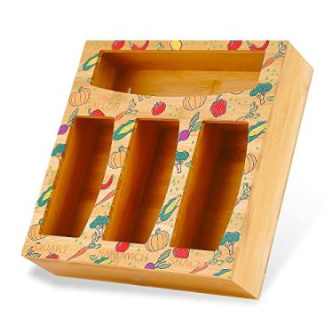 Imagem de UPTRUST Organizador de saco ziplock, porta-sacos de armazenamento de alimentos para gaveta de cozinha, suporte de saco de bambu impresso, compatível com sacos pesados para galões, quartos, sanduíches e lanche