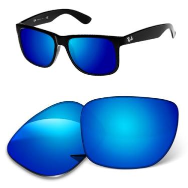 Imagem de Lentes de substituição de 1,6 mm compatíveis com óculos de sol Ray-Ban Justin RB4165 54 mm, resistente a arranhões e impactos (espelhado azul gelo)