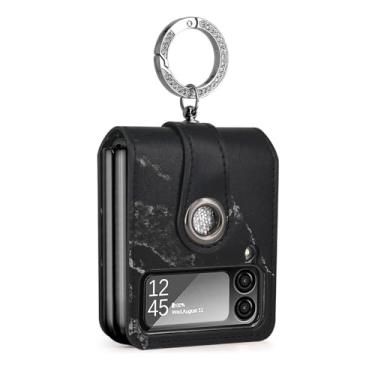 Imagem de Capa de couro com suporte de anel de metal para samsung galaxy Z flip4 z4 z3 zflip 5 capa dobrável azul, preta, para Samusung Z Flip5
