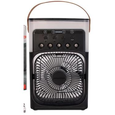 Imagem de Climatizador e Umidificador Mini Ventilador Portátil Luz LED Mesa, 10W, 3 Velocidades, Tanque 500ml, Silencioso, Preto Pequeno Com Reservatório De Água, Bivolt, Ideal Para Casa, Escritório, Viagens