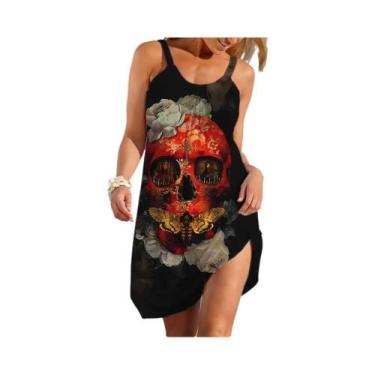 Imagem de Vestido Curto Feminino Estilo Punk Com Estampa De Caveira, Casual, Étn