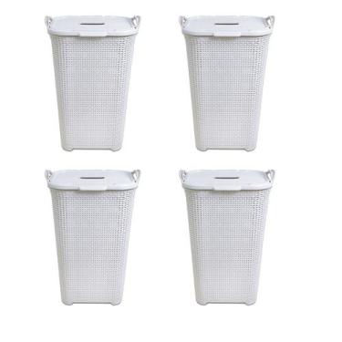 Imagem de Kit 4 Cestos Rattan Grande C/ Tampa Basculada Branco-Arqplast